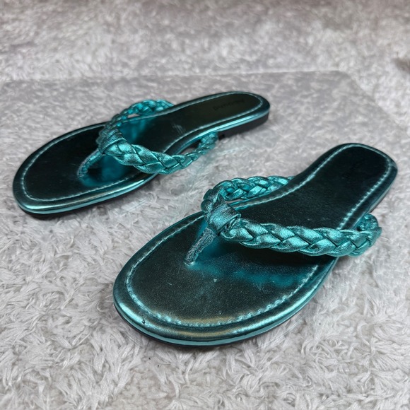 Abound Shoes - Abound Sandals Women's 8 Teal Metallic Braided Thong Flip Flop Sandals Boho Glam